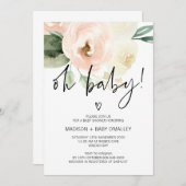 オーベイビーシャワーベビーガール赤面ピンク花模様 招待状 (正面/裏面)