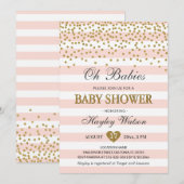 オーベイビーズ ツインガールズ ブラッシュピンク ゴールド ベビーシャワー 招待状 (正面/裏面)