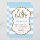 オーベイビーブルーアンド金ゴールドベビーシャワー招待状 招待状 (正面/裏面)