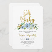 オーベイビーブルーフローラ男の赤ちゃんシャワー 招待状 (正面/裏面)