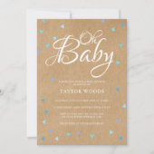 オーベイビーブルーラブハーツベイビーシャワー/スプリンクル 招待状 (正面)