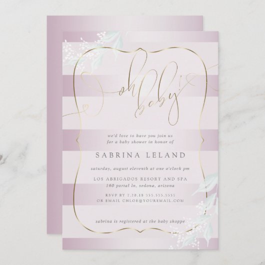 オーベイビー！カリグラフィーオンブレーローズピンクストライプス 招待状 (正面/裏面)