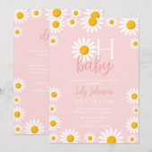 オーベイビー デイジー ピンク ベビーシャワー オールインワン 招待状 (正面/裏面)