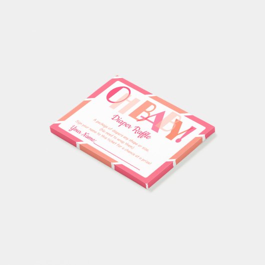 オーベビーガールコーラルモダンタイポグラフィおむつラッフル ポストイット (アングル)