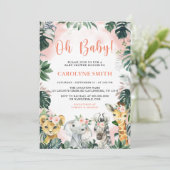 オーベビーガールサファリ動物ベビーシャワー招待状 招待状 (スタンド正面)