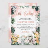 オーベビーガールサファリ動物ベビーシャワー招待状 招待状 (正面/裏面)