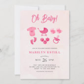 オーベビーガールピンク赤ちゃんシャワー 招待状 (正面)
