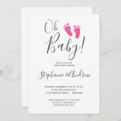 オーベビーガールピンク足カップル赤ちゃんシャワー 招待状 (正面/裏面)