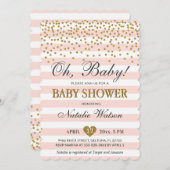 オーベビーガールピンク金ゴールドベビーシャワー招待状 招待状 (正面/裏面)