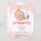 オーベビーガールユニコーンシャワー招待状 招待状 (正面/裏面)