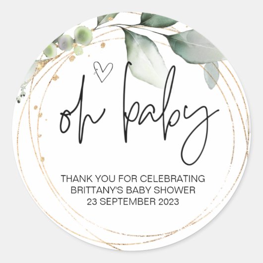 オーベビーガール男の子かわいい赤ちゃんシャワーシンプルエレガント ラウンドシール (正面)