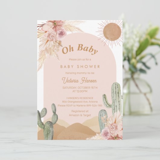 オーベビーガール砂漠の赤ちゃんシャワー南西ボホ 招待状 (スタンド正面)