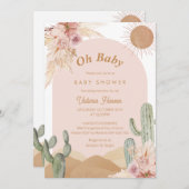 オーベビーガール砂漠の赤ちゃんシャワー南西ボホ 招待状 (正面/裏面)