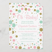 オーベビーガール、ベビーシャワー招待状、フェイクグリッター 招待状 (正面/裏面)