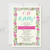 オーベビーシャワーアクアとピンクのフローラ縁ど 招待状 (正面)