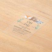 オーベビーシャワーウッドランド緑 アクリル招待状 (レイダウン)