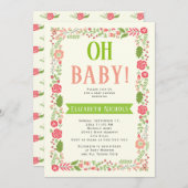 オーベビーシャワーコーラルピンクの素敵なフローラ 招待状 (正面/裏面)