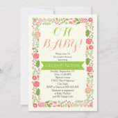 オーベビーシャワーコーラルピンクの素敵なフローラ 招待状 (正面)