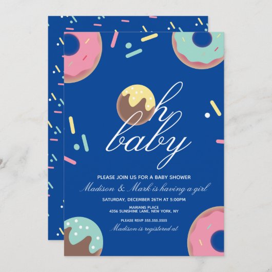 オーベビーシャワースウィートケーキドーナッポップ・アートのト招待状 招待状 (正面/裏面)