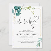 オーベビーシャワーパーティーガールボーイベビーパーティーグリーン 招待状 (正面)