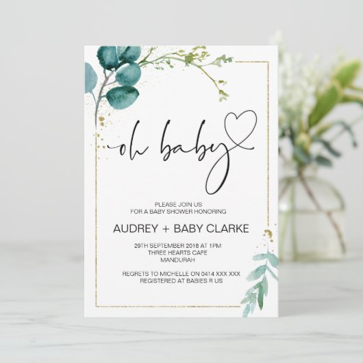 オーベビーシャワーパーティーガールボーイベビーパーティーグリーン 招待状 (スタンド正面)