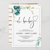 オーベビーシャワーパーティーガールボーイベビーパーティーグリーン 招待状 (正面/裏面)