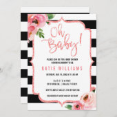 オーベビーシャワーフローラピンクストライプの招待状 招待状 (正面/裏面)