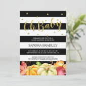 オーベビーシャワー秋カボチャ金ゴールドグリッタードット 招待状 (スタンド正面)