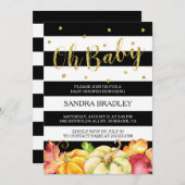 オーベビーシャワー秋カボチャ金ゴールドグリッタードット 招待状 (正面/裏面)