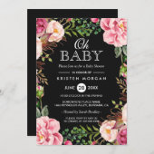 オーベビーシャワー美モダンしいフローラリースラップ 招待状 (正面/裏面)