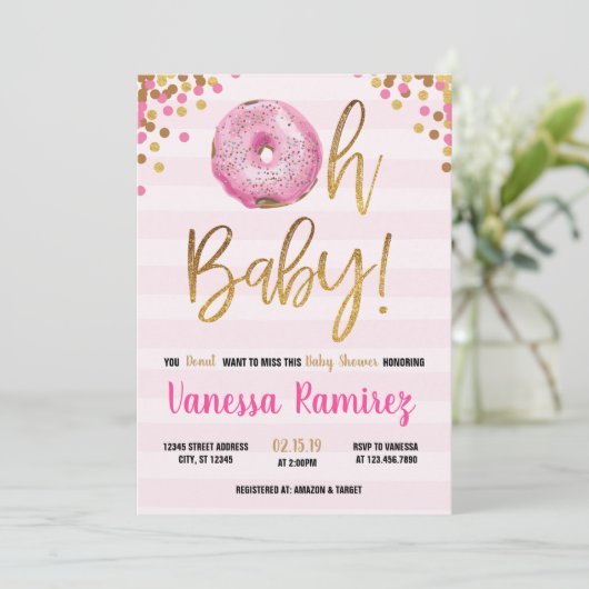 オーベビードーナツガールベビーシャワースプリンクル招待状 招待状 (スタンド正面)