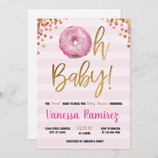 オーベビードーナツガールベビーシャワースプリンクル招待状 招待状 (正面/裏面)
