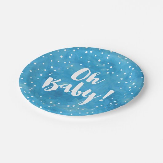 オーベビーブルーウォーターカラーベビーシャワー ペーパープレート (アングル)