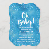 オーベビーブルーウォーターカラーベビーシャワー 招待状 (正面/裏面)