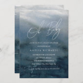 オーベビーブルーウォーターカラーベビーシャワー 招待状 (正面/裏面)