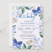 オーベビーブルーバタフライフローラボーイベビーシャワー 招待状 (正面)