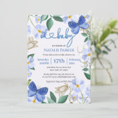 オーベビーブルーバタフライフローラボーイベビーシャワー 招待状 (スタンド正面)