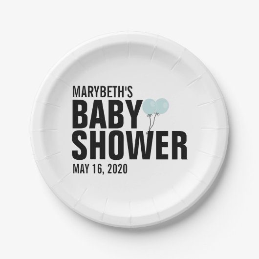オーベビーブルーバルーンベビーシャワー紙プレート ペーパープレート (正面)