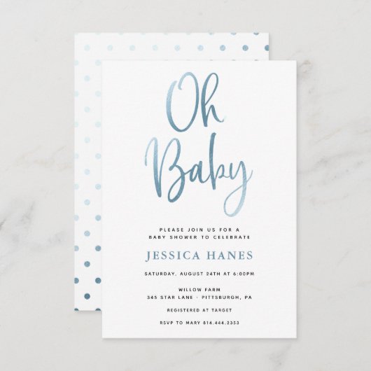 オーベビーブルーフォイルベビーシャワー招待状 招待状 (正面/裏面)