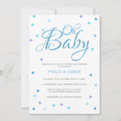 オーベビーブルーラブハートカップルベビーシャワー 招待状 (正面)