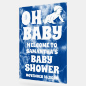 オーベビーブルー絞り染めボーイベビシャワーウェルカム アクリルサイン (傾斜)