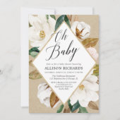 オーベビー田舎のフローラ·マグノリア·クラフト·ベビーシャワー 招待状 (正面)
