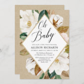 オーベビー田舎のフローラ·マグノリア·クラフト·ベビーシャワー 招待状 (正面/裏面)