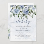 オーベビー |ほこりっぽい青い水色の花シャワー 招待状 (正面/裏面)