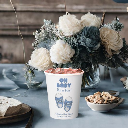 オーベビー |ベビーシューズほこりっぽいブルーボーイベビーシャワー 紙コップ