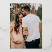 オーベビー |写真シンプル赤ちゃんシャワー 箔招待状 (正面)