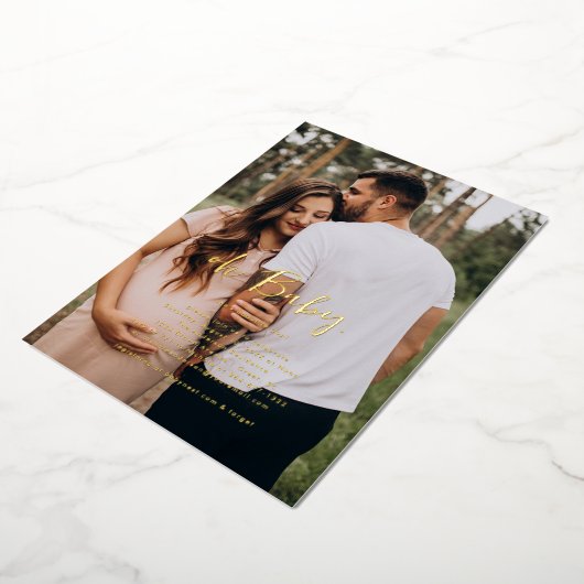 オーベビー |写真シンプル赤ちゃんシャワー 箔招待状 (回転した状態)