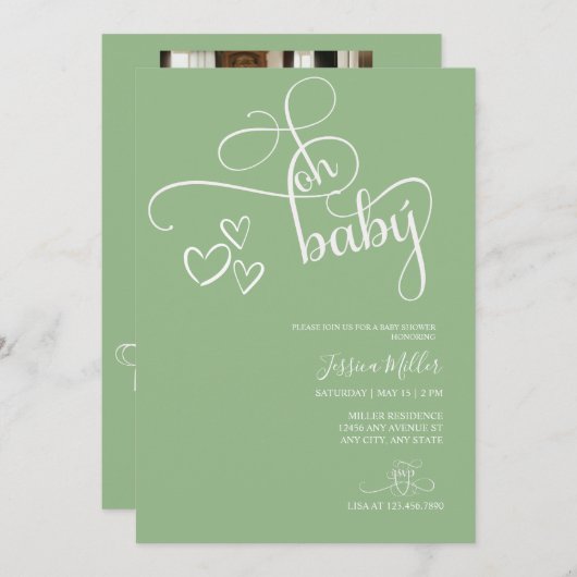 オーベビー |写真男女兼用赤ちゃんシャワー 招待状 (正面/裏面)