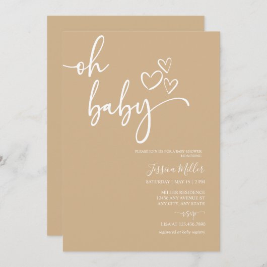 オーベビー |男女兼用ベビーシャワー招待状 招待状 (正面/裏面)