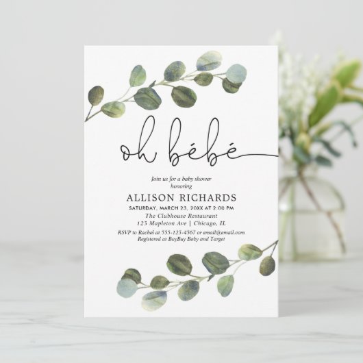 オーベフランスのテーマピンク白黒女の子ベビー 招待状 (スタンド正面)